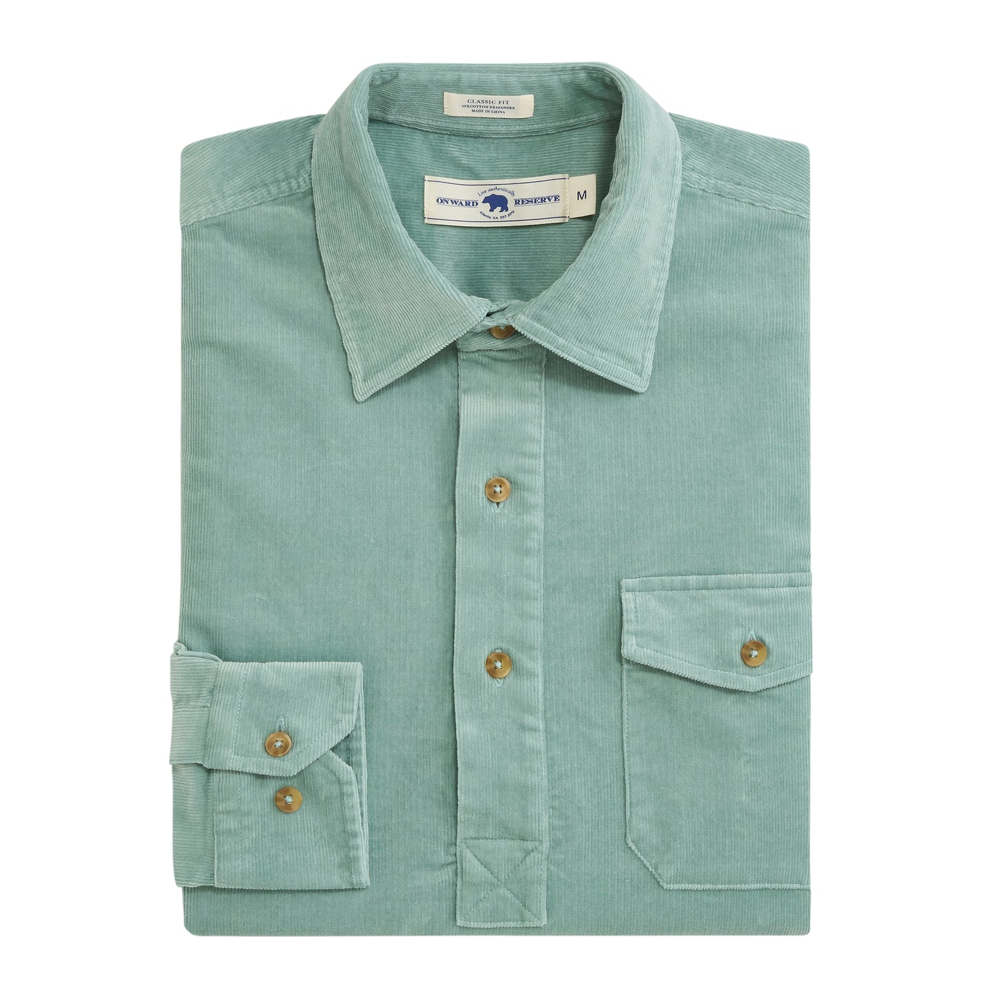 Stretch Cord Half Button Shirt - Surf