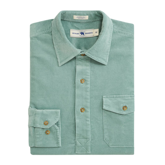 Stretch Cord Half Button Shirt - Surf