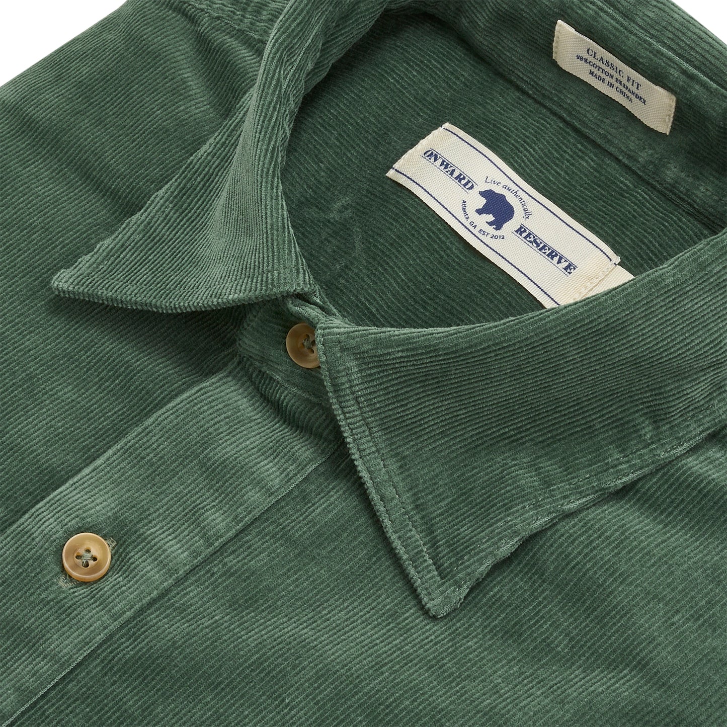 Stretch Cord Half Button Shirt - Dark Forest