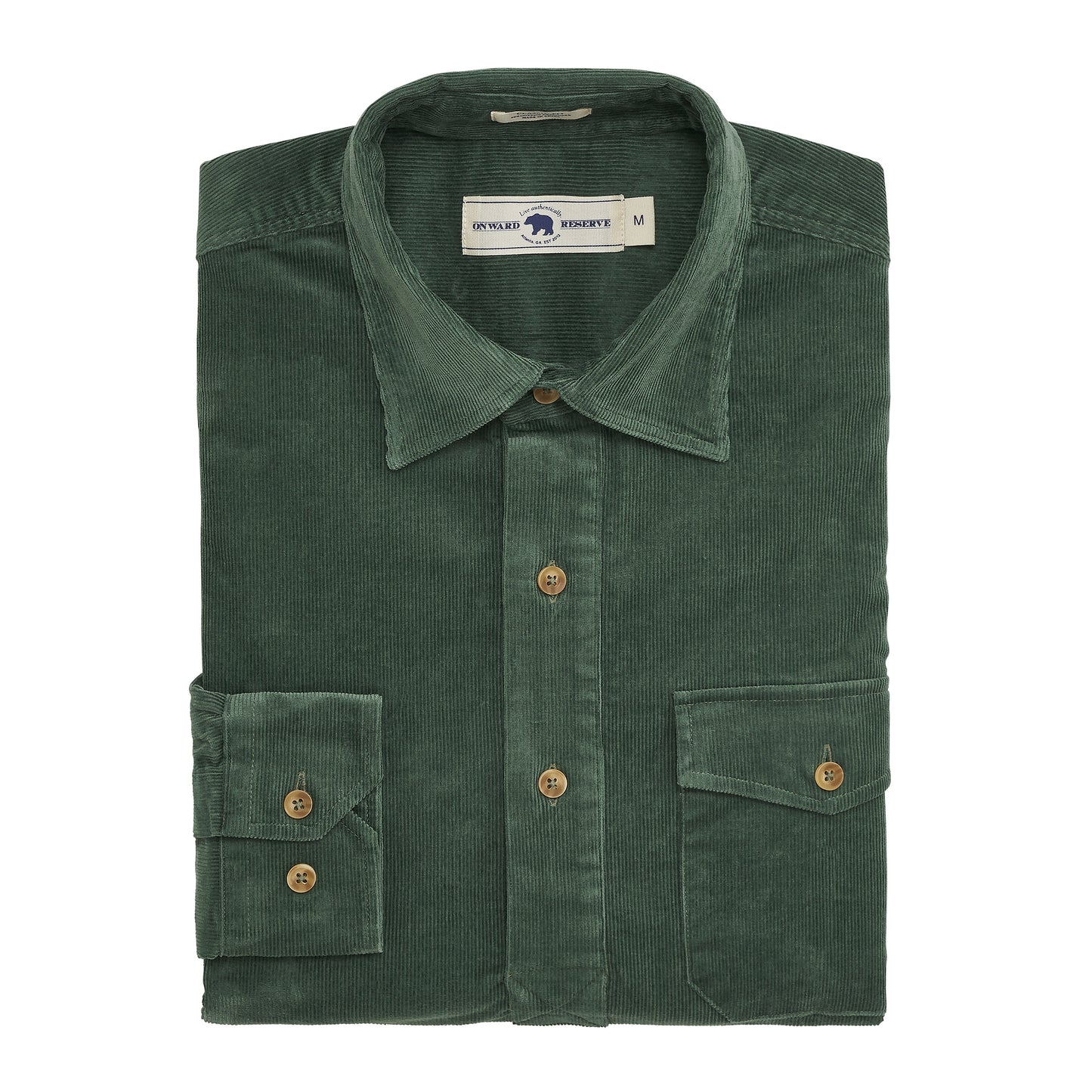Stretch Cord Half Button Shirt - Dark Forest