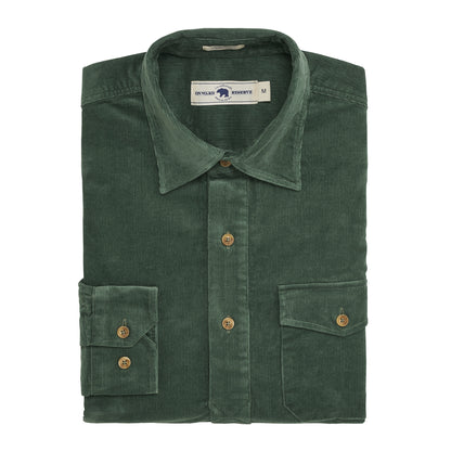 Stretch Cord Half Button Shirt - Dark Forest