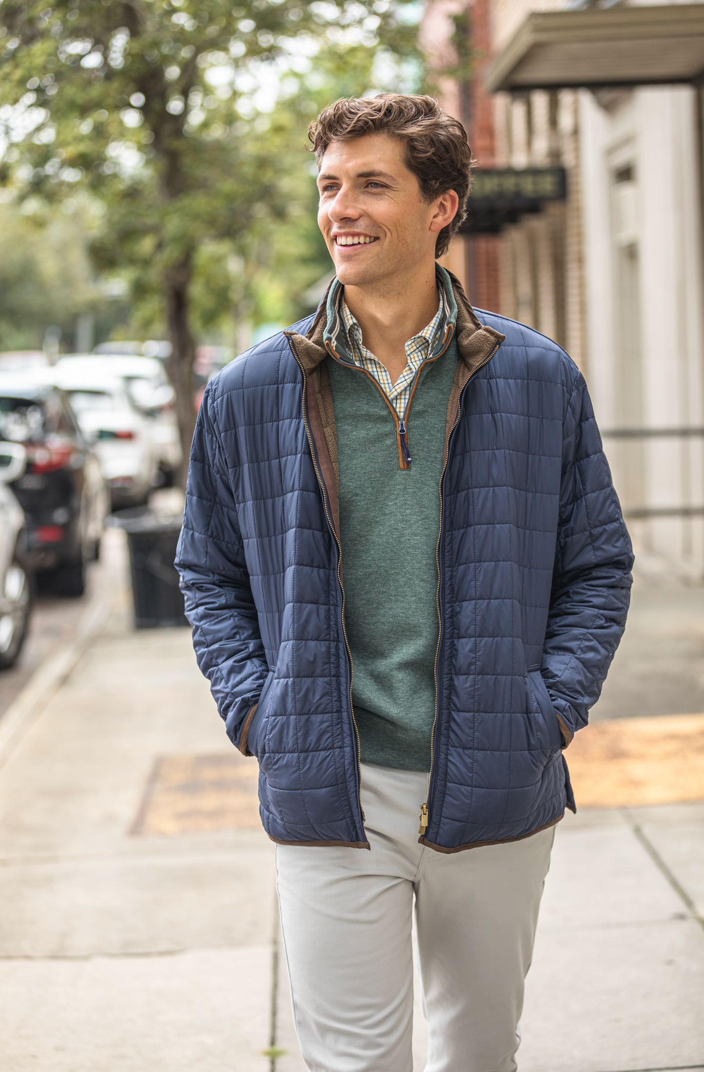 Grid Quilted Jacket - Classic Navy