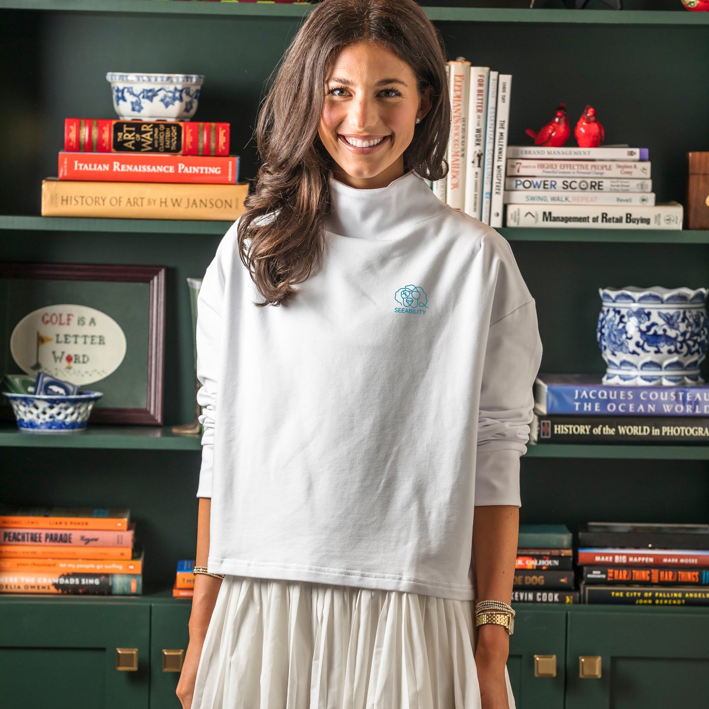 SEEABILITY Ladies Mock Neck Pullover - White