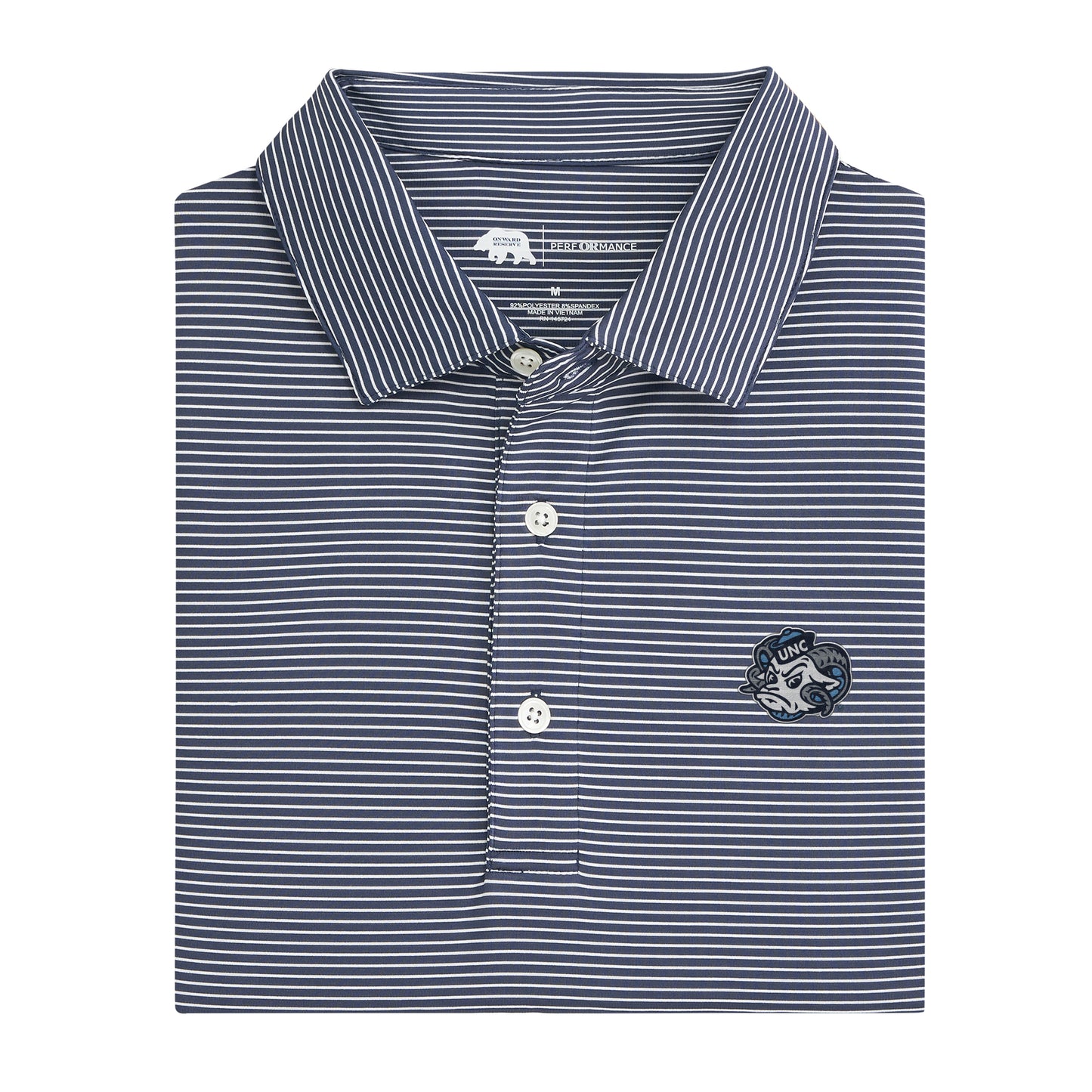 UNC Ram Birdie Stripe Performance Polo - Dark Denim