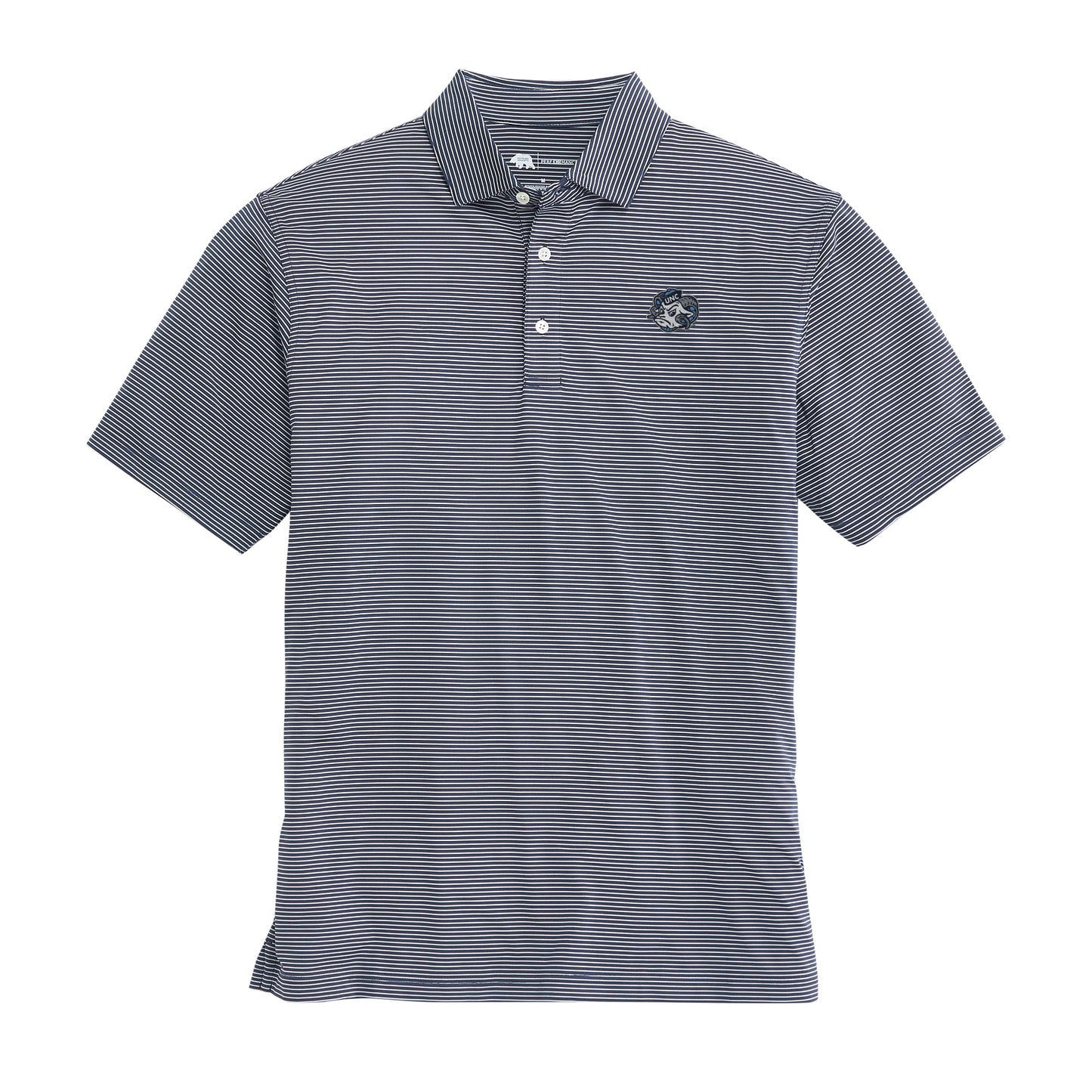 UNC Ram Birdie Stripe Performance Polo - Dark Denim