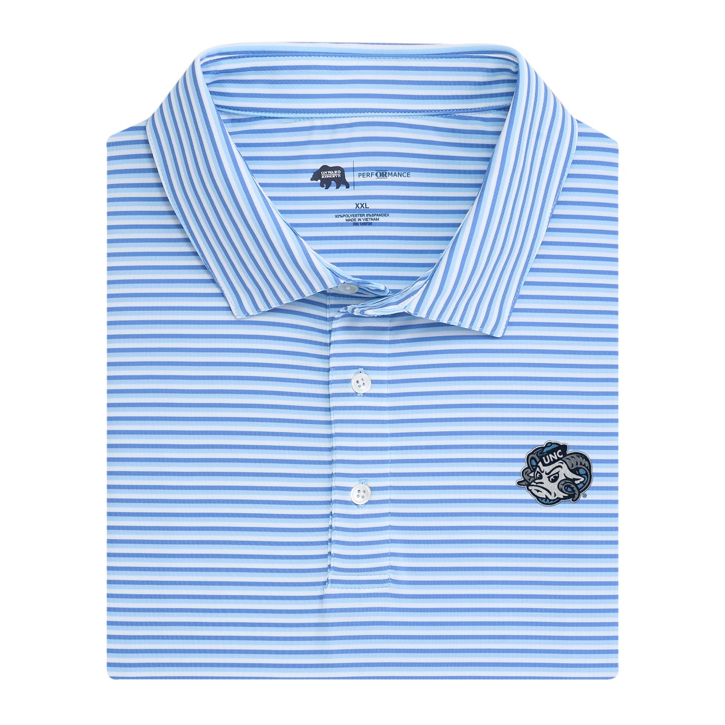 UNC Ram Head Tri Stripe Performance Polo - Blue Horizon