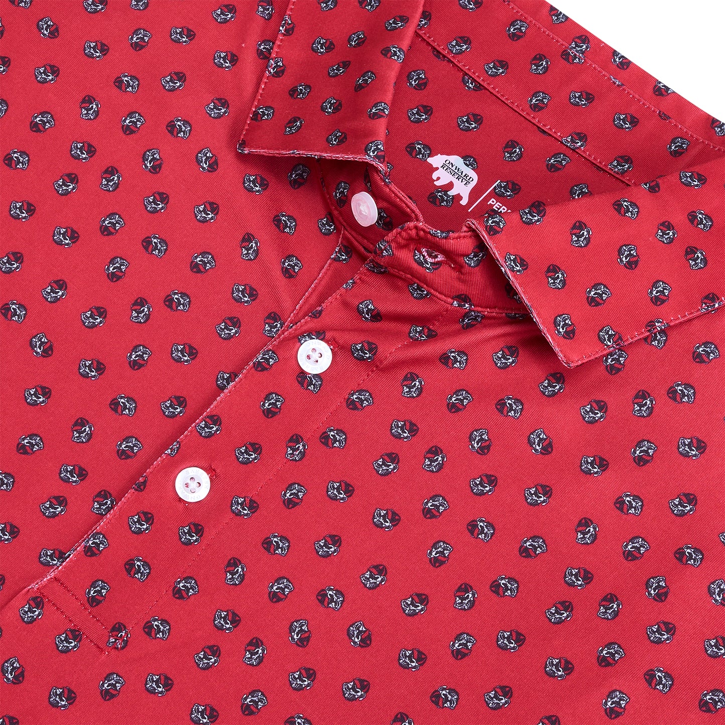 Vintage Bulldog Head Printed Performance Polo - Red