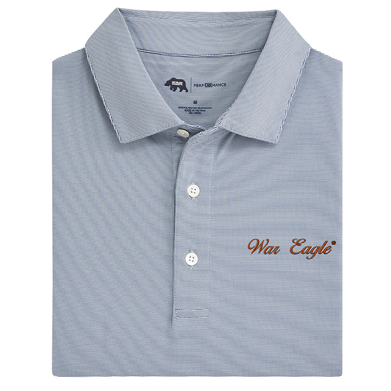 War Eagle Vintage Script Hairline Stripe Performance Polo - True Navy