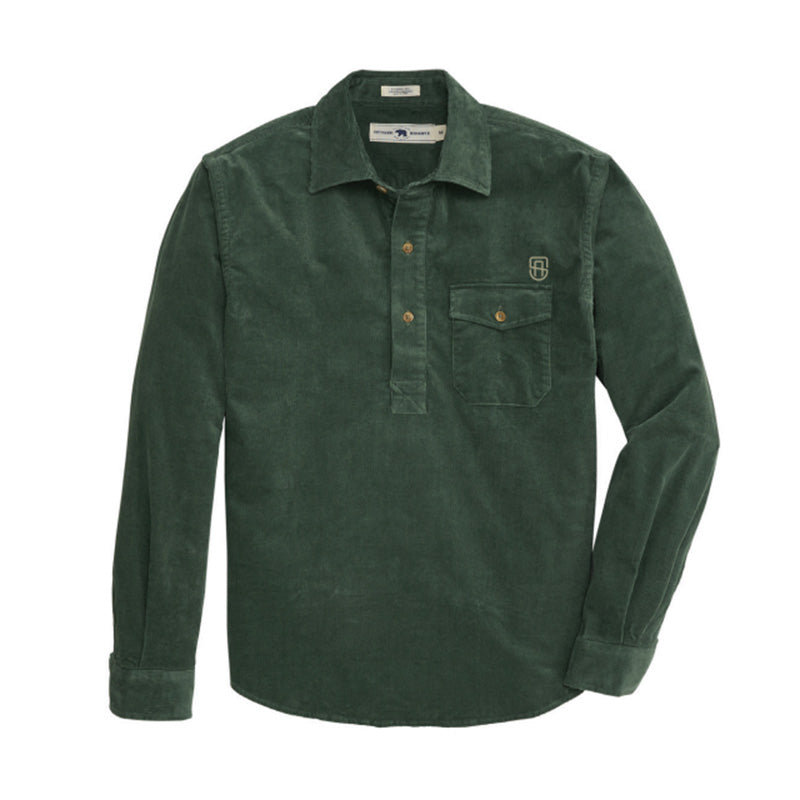 St. Albans Stretch Cord Half Button Shirt - Dark Forest