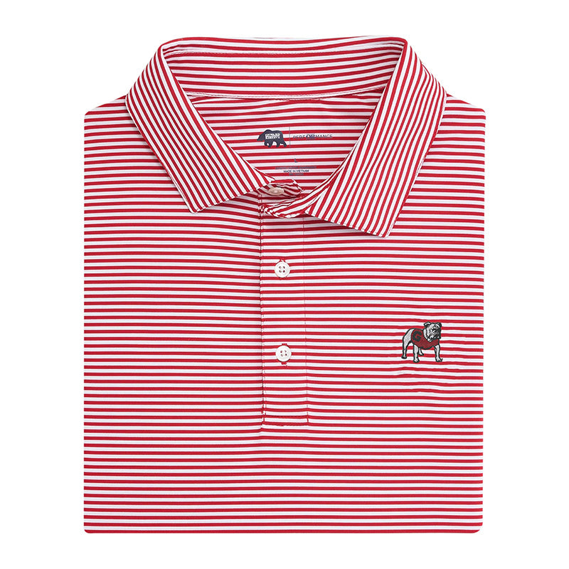 Standing Bulldog Echo Stripe Performance Polo - Red