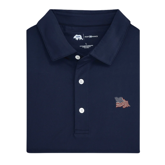 Vintage Flag Solid Performance Polo - Classic Navy