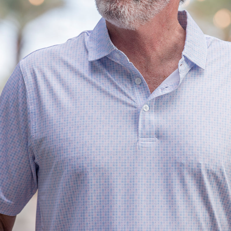 Shelling Out Printed Performance Polo - Sea Pink