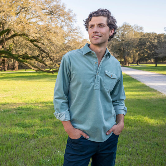 Stretch Cord Half Button Shirt - Surf