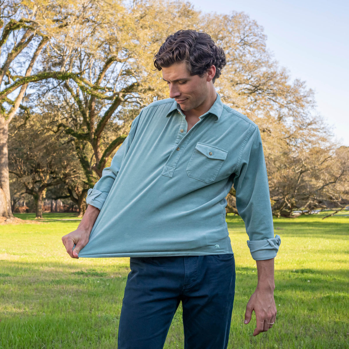 Stretch Cord Half Button Shirt - Surf