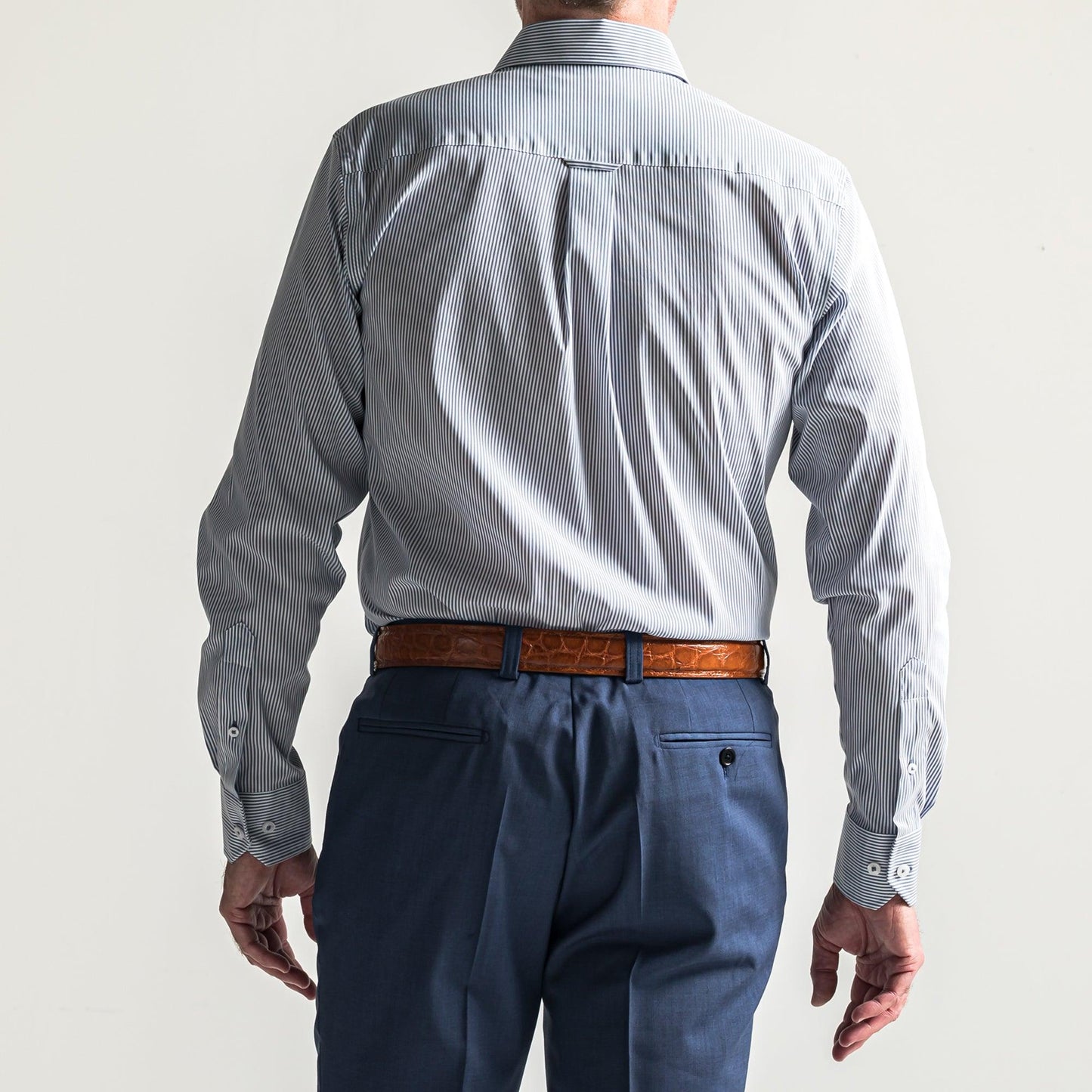 True Navy/White Stripe Tailored Fit Spread Collar Shirt - Onward Reserve