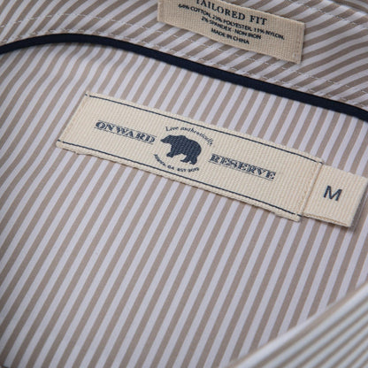 Dune/White Stripe Tailored Fit Spread Collar Shirt - Onward Reserve