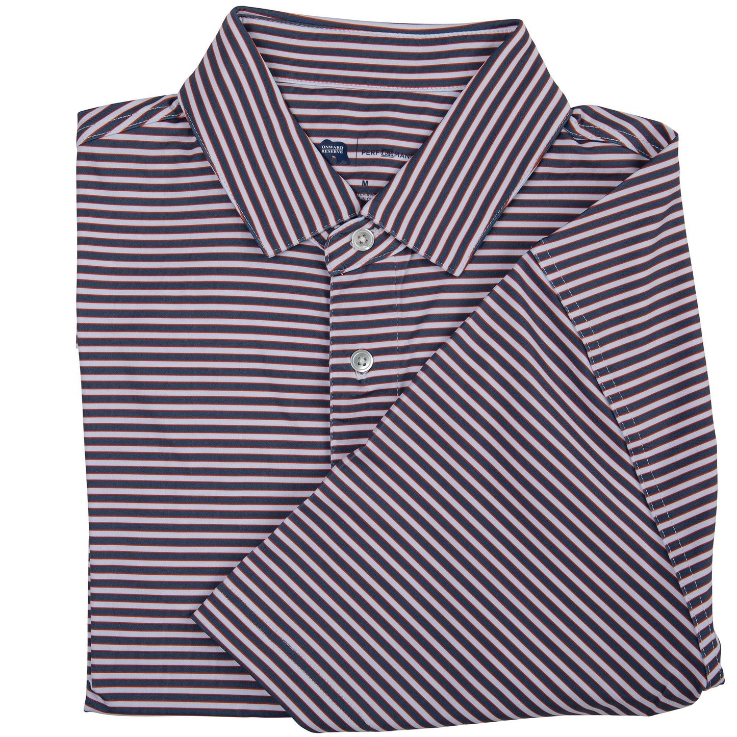 Mulligan Stripe Performance Polo - Vintage Indigo/Autumn Glaze - Onward Reserve