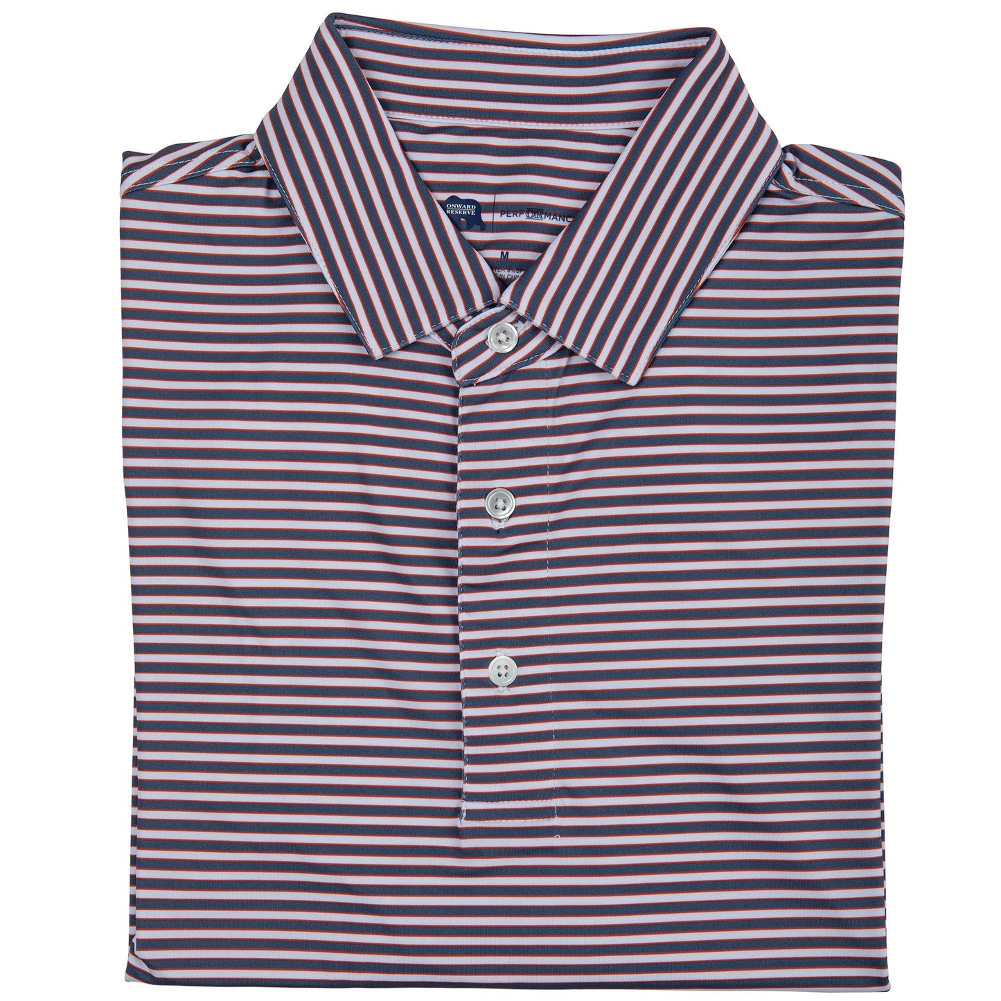 Mulligan Stripe Performance Polo - Vintage Indigo/Autumn Glaze - Onward Reserve