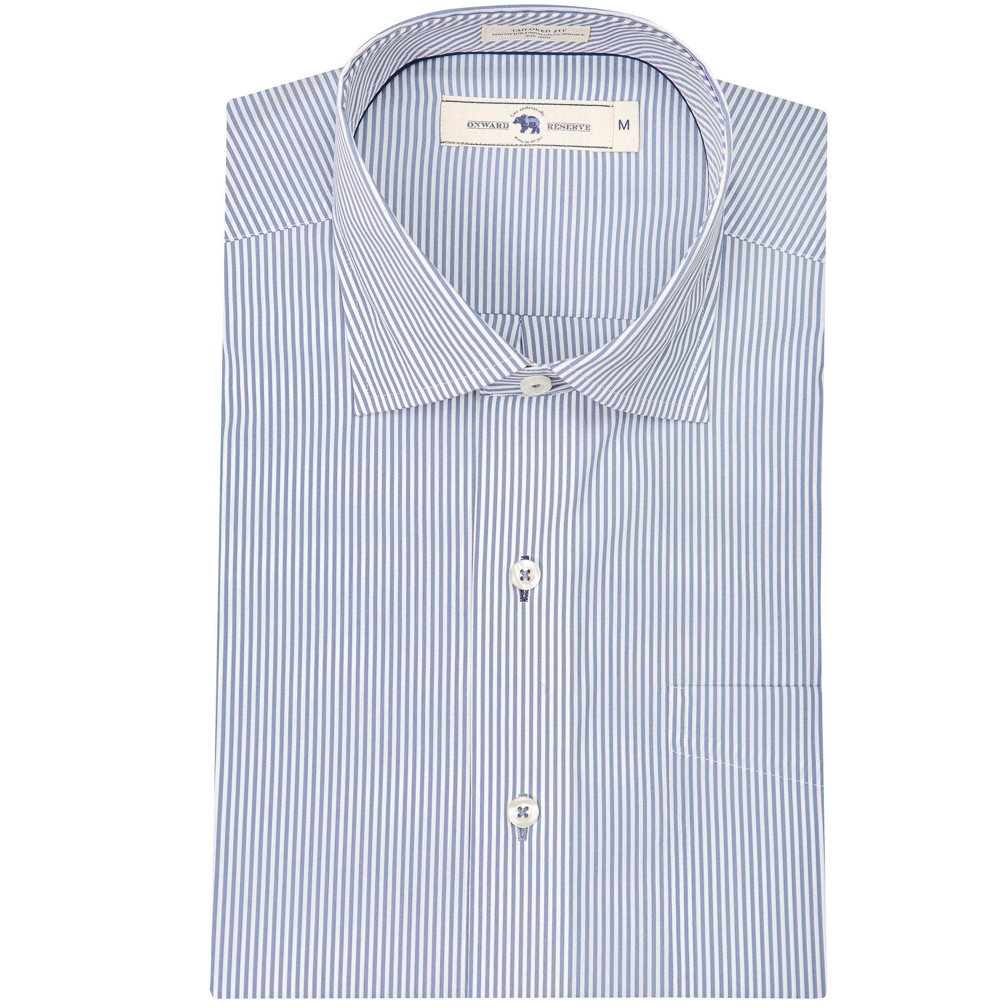 True Navy/White Stripe Tailored Fit Spread Collar Shirt