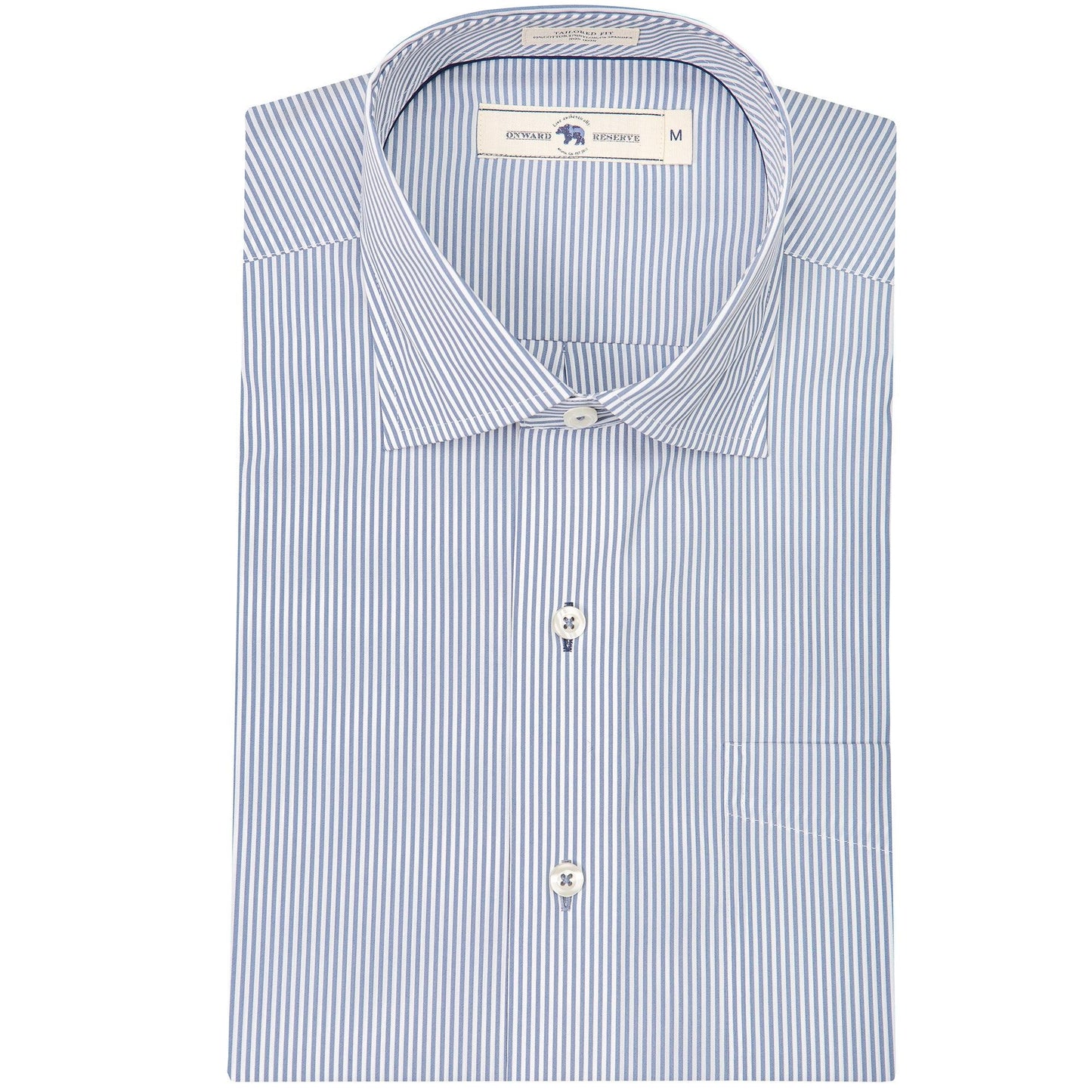 True Navy/White Stripe Tailored Fit Spread Collar Shirt - Onward Reserve