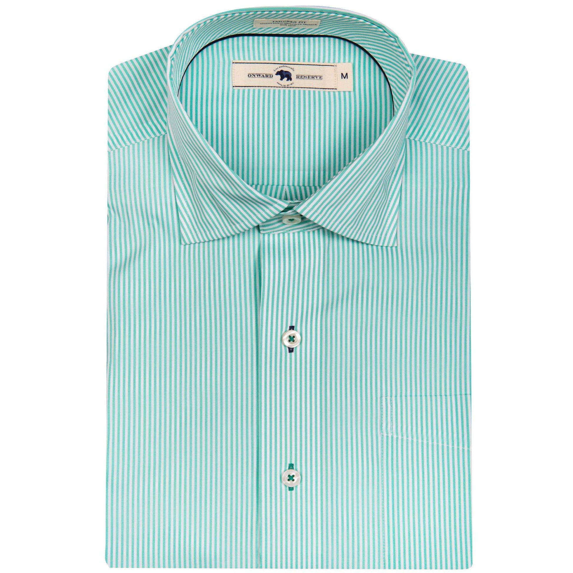 Biscay/White Stripe Tailored Fit Spread Collar Shirt - Onward Reserve