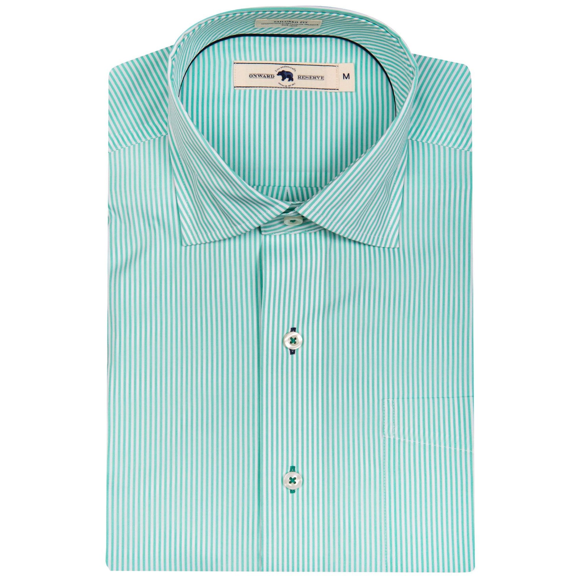 Biscay/White Stripe Tailored Fit Spread Collar Shirt Onward Reserve Biscay/White Stripe Tailored Fit Spread Collar Shirt Onward Reserve