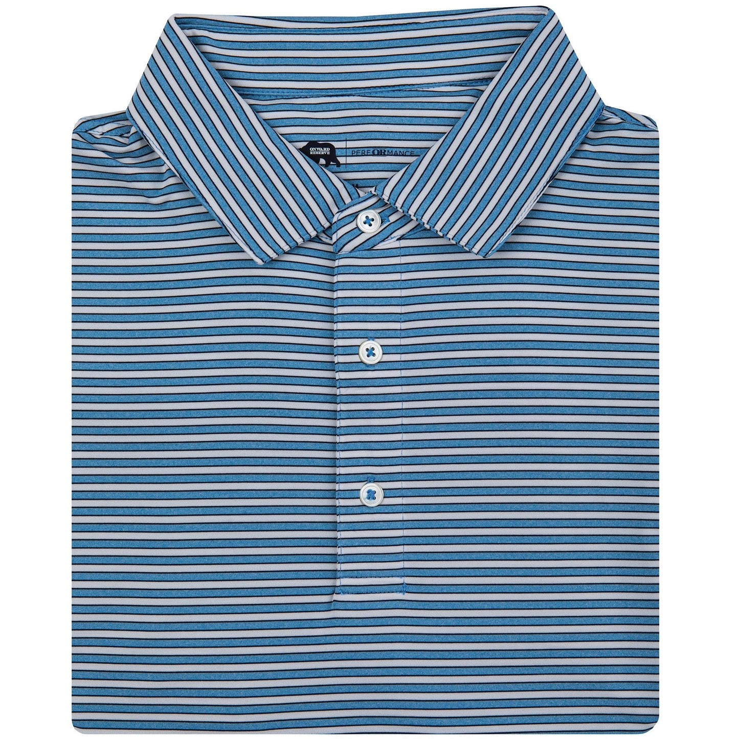 Mulligan Stripe Youth Performance Polo - Heather Blue/Navy - Onward Reserve